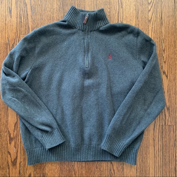 Polo by Ralph Lauren | Gray Quarter Zip Cotton Sweater Pullover - Picture 1 of 5